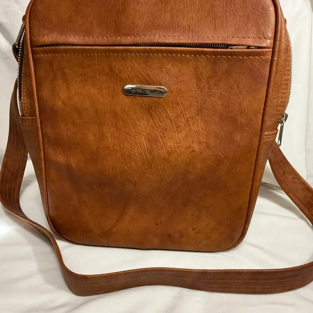 Samsonite VTG Brown Leather Crossbody Messenger Bag Adjustable Strap